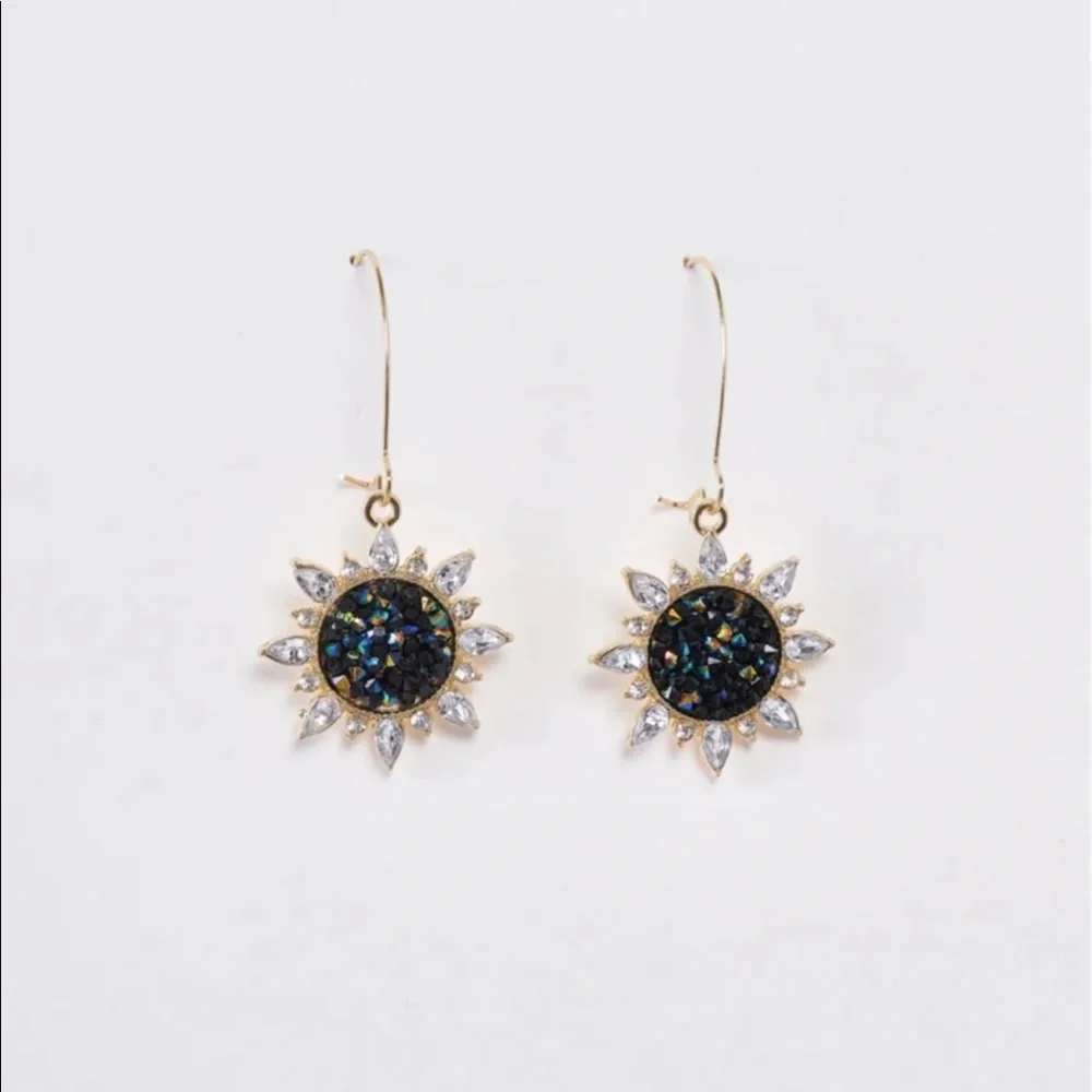 Rainbow Black Sunflower Dangle Earrings
